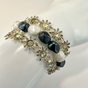 Blue and white vintage floral multi strand bracelet